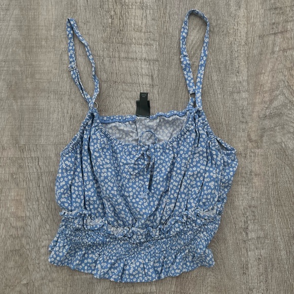 Cropped Floral Blue Tank Top - Picture 1 of 3
